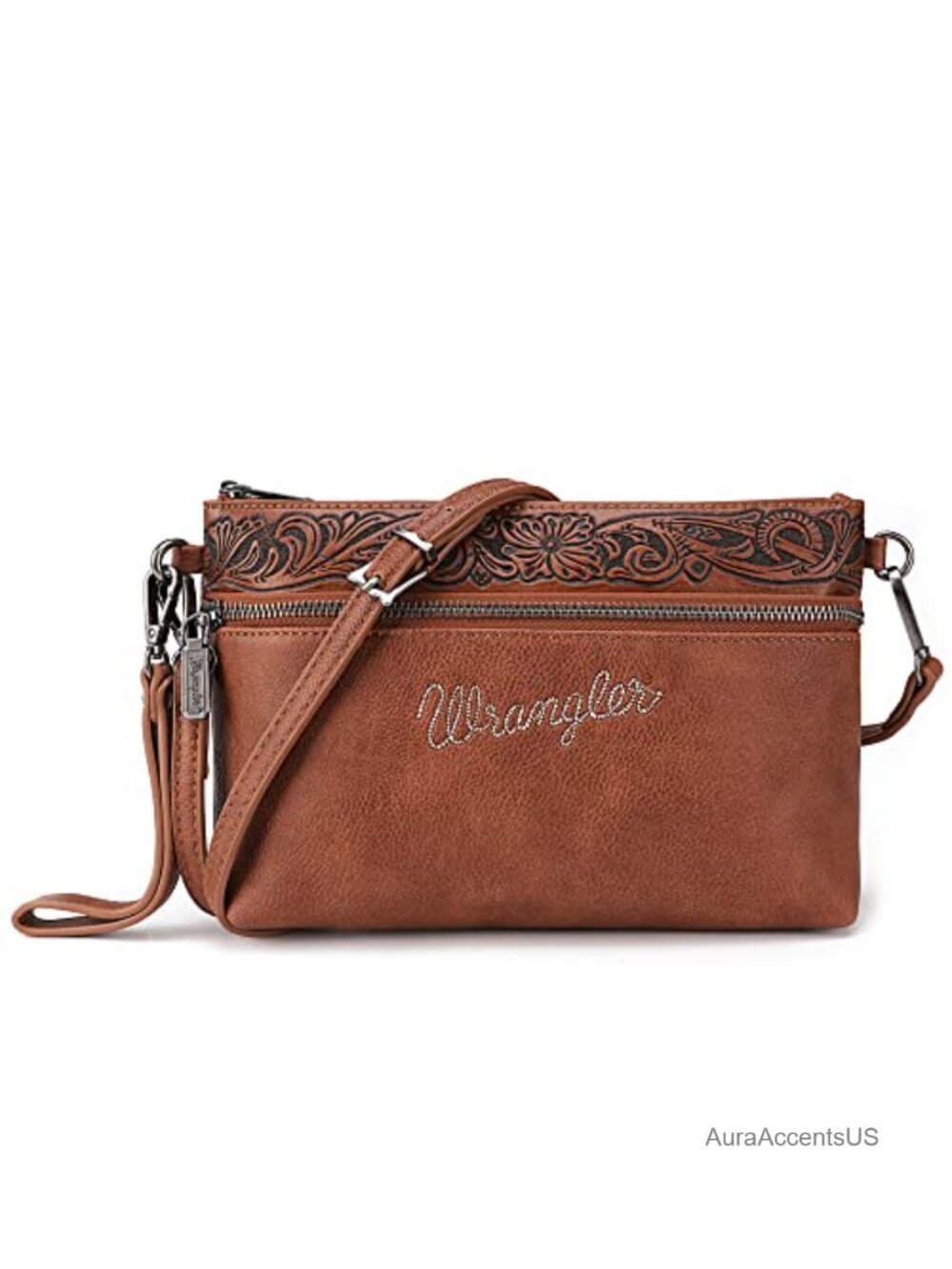 Montana West Floral Tooled Crossbody Wristlet Vegan Leather